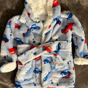 Cozy Blue and Red Car Print Fleece Robe